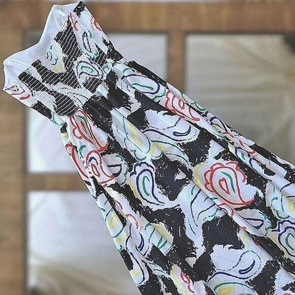 Vtg strapless bustier abstract print a-line maxi dress - Picture 5 of 13